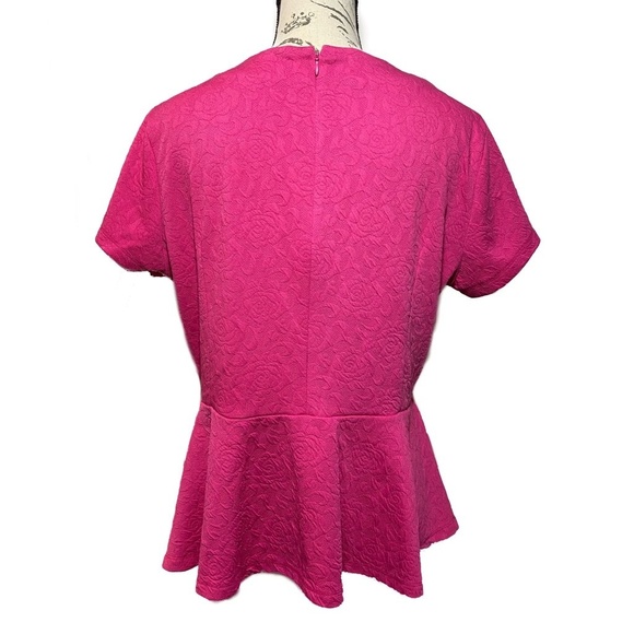 DOUBLJU Ladies Jewel Embellished Textured Peplum Top Pink Size XXL - Picture 2 of 6